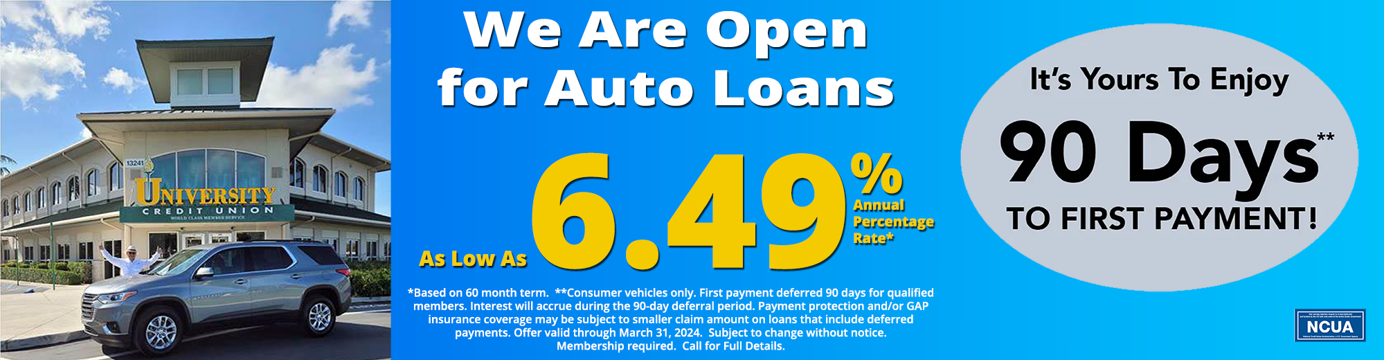 Open for Auto Loans as Low as 6.49%